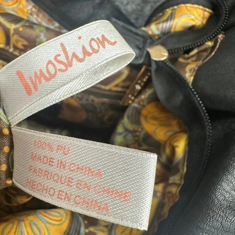 Imoshion Hobo Bag Women Large Black Good Faux Leather Snakeskin Zip Detail